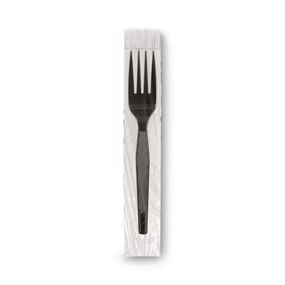 Grab'N Go Wrapped Cutlery, Fork, Plastic, Black,  90/Box, 6 Boxes/Carton