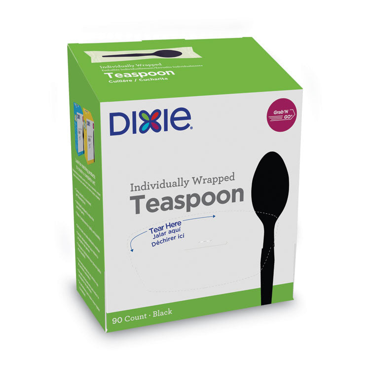 Grab'N Go Wrapped Cutlery, Spoon, Plastic, Black, 90/Box