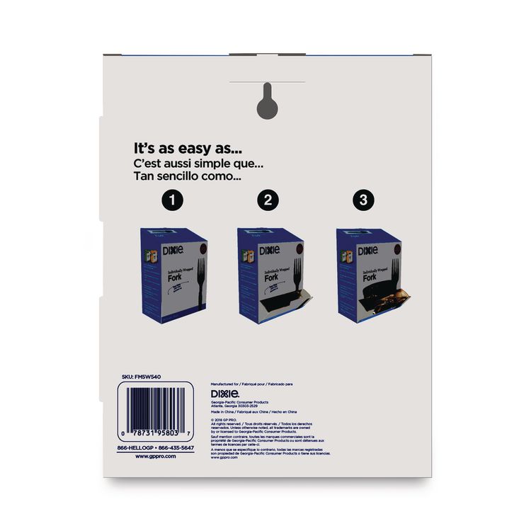 Grab'N Go Wrapped Cutlery, Fork, Plastic, Black,  90/Box, 6 Boxes/Carton