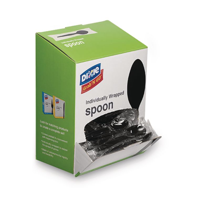 Grab N Go Wrapped Cutlery, Spoon, Plastic, Black, 90/Box, 6 Boxes/Carton