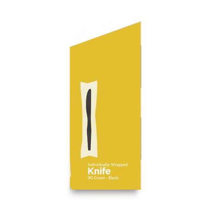 Grab'N Go Wrapped Cutlery, Knife, Plastic, Black, 90/Box, 6 Boxes/Carton