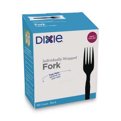 Grab'N Go Wrapped Cutlery, Fork, Plastic, Black,  90/Box, 6 Boxes/Carton