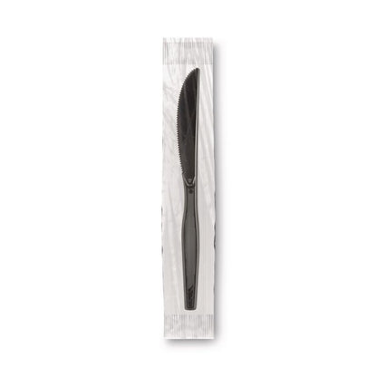 Grab'N Go Wrapped Cutlery, Knife, Plastic, Black, 90/Box, 6 Boxes/Carton