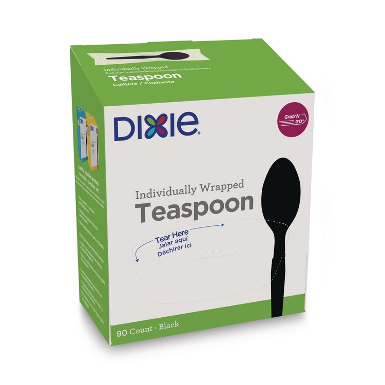 Grab N Go Wrapped Cutlery, Spoon, Plastic, Black, 90/Box, 6 Boxes/Carton