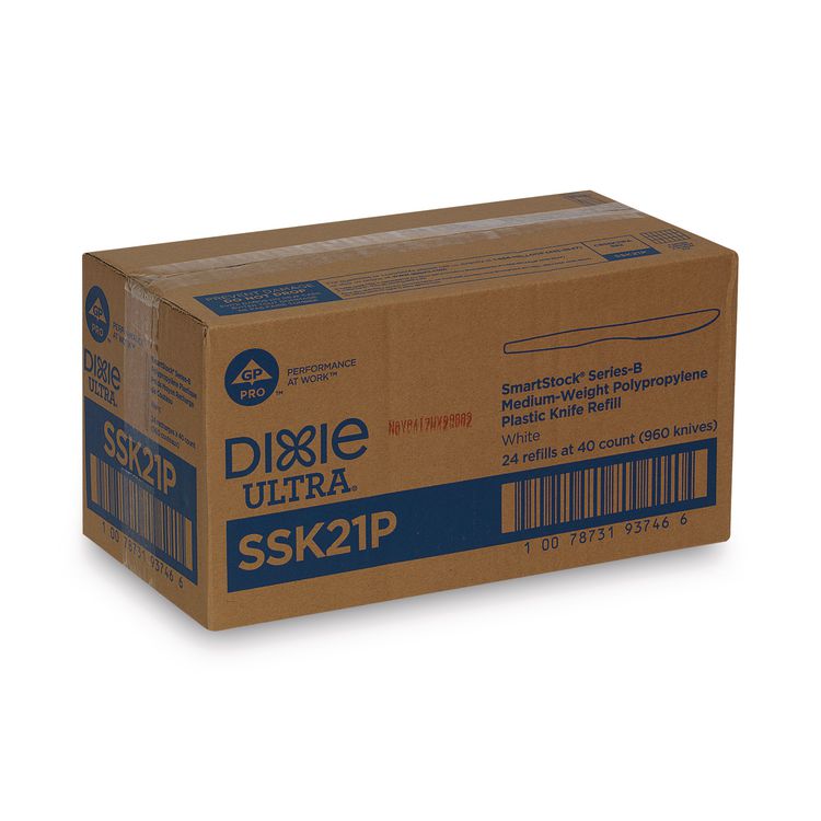 SmartStock Plastic Cutlery Refill, Series-B, Mediumweight Knife, White, 40/Pack, 24 Packs/Carton