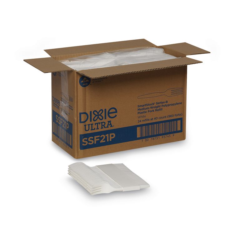 SmartStock Plastic Cutlery Refill, Series-B, Mediumweight Fork, White, 40/Pack, 24 Packs/Carton