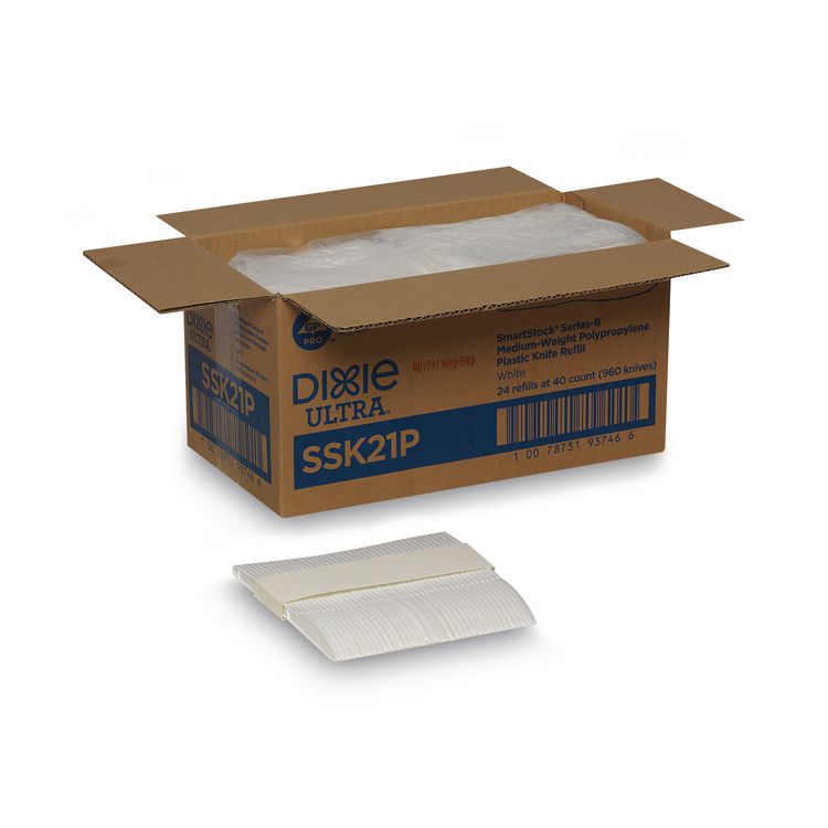 SmartStock Plastic Cutlery Refill, Series-B, Mediumweight Knife, White, 40/Pack, 24 Packs/Carton