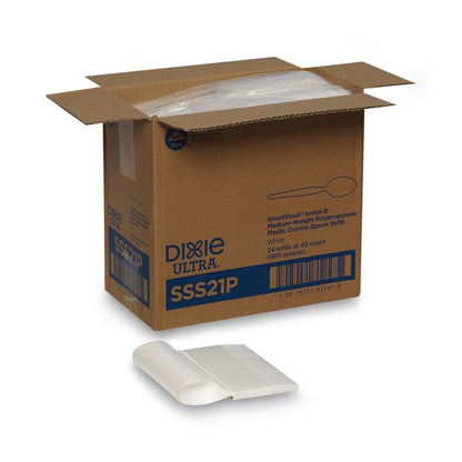 SmartStock Plastic Cutlery Refill, Series-B, Mediumweight Spoon, White, 40/Pack, 24 Packs/Carton