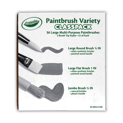 Large Variety Paint Brush Classpack, Natural, Nylon Bristles, Flat, Round Profiles, 36/Set