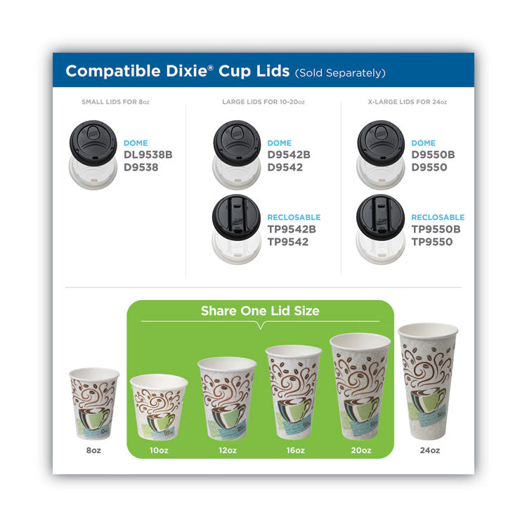 PerfecTouch Paper Hot Cups and Lids Combo, 12 oz, Multicolor, 50 Cups/Lids/Pack