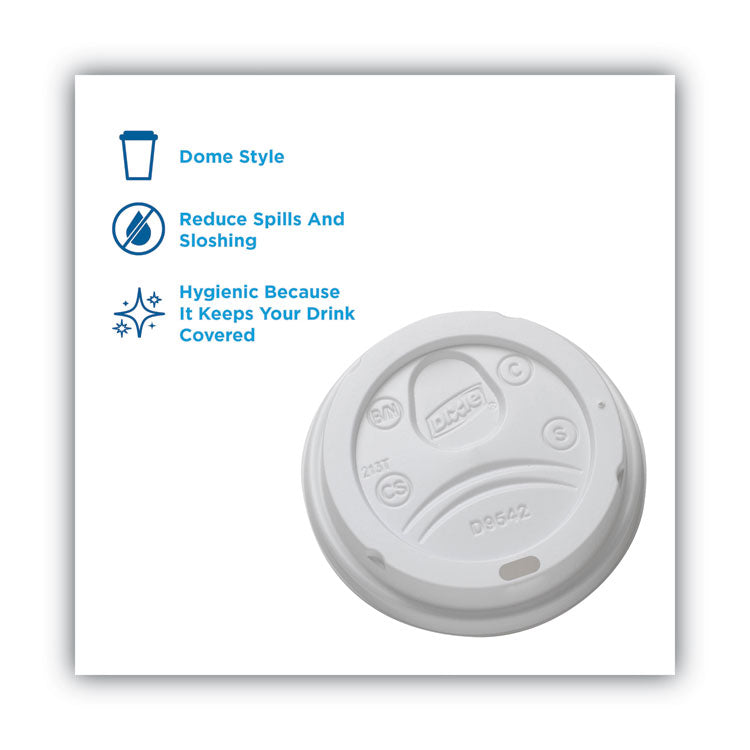 Dome Drink-Thru Lids, Fits 10 oz to 20 oz Dixie Hot Cups, Plastic, White, 100/Pack