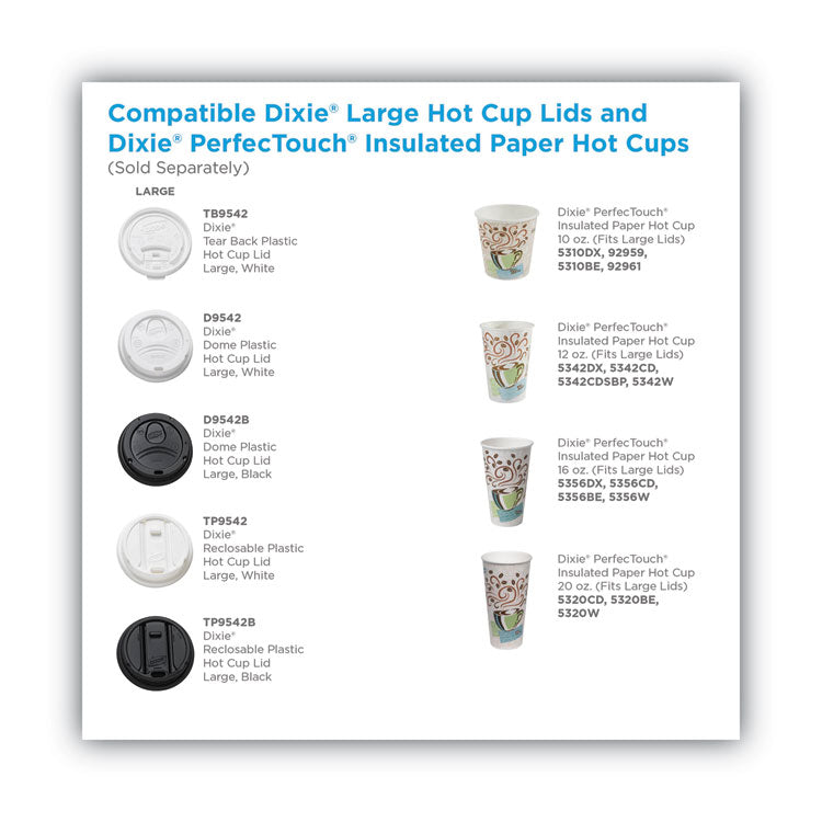 Dome Drink-Thru Lids, Fits 10 oz to 20 oz Dixie Hot Cups, Plastic, White, 100/Pack