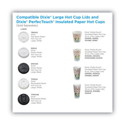 Dome Drink-Thru Lids, Fits 10 oz to 20 oz Dixie Hot Cups, Plastic, White, 100/Pack