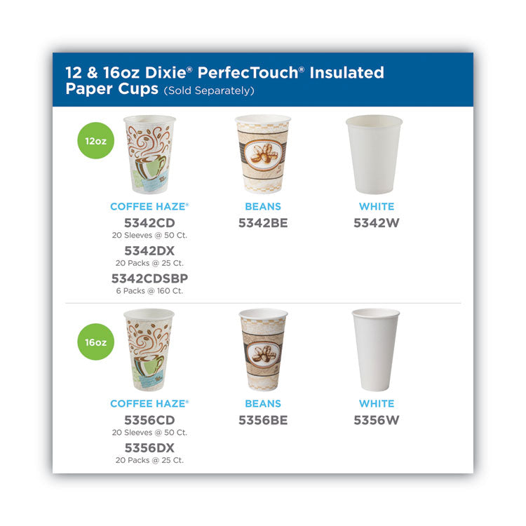 PerfecTouch Paper Hot Cups and Lids Combo, 12 oz, Multicolor, 50 Cups/Lids/Pack