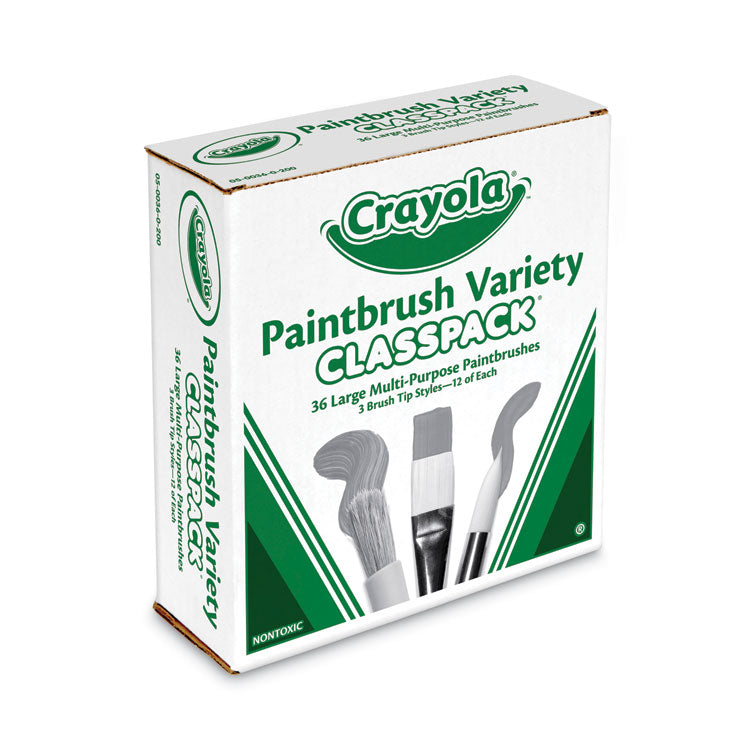 Large Variety Paint Brush Classpack, Natural, Nylon Bristles, Flat, Round Profiles, 36/Set