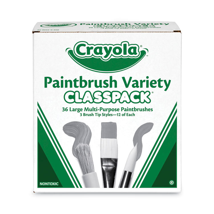 Large Variety Paint Brush Classpack, Natural, Nylon Bristles, Flat, Round Profiles, 36/Set