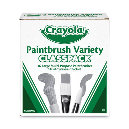 Large Variety Paint Brush Classpack, Natural, Nylon Bristles, Flat, Round Profiles, 36/Set