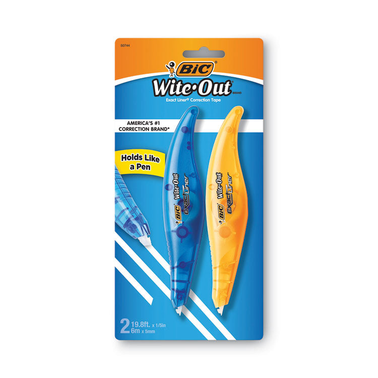 Wite-Out Brand Exact Liner Correction Tape, Non-Refillable, 0.2" x 19.67 ft, White Tape, Assorted Dispenser Colors, 2/Pack