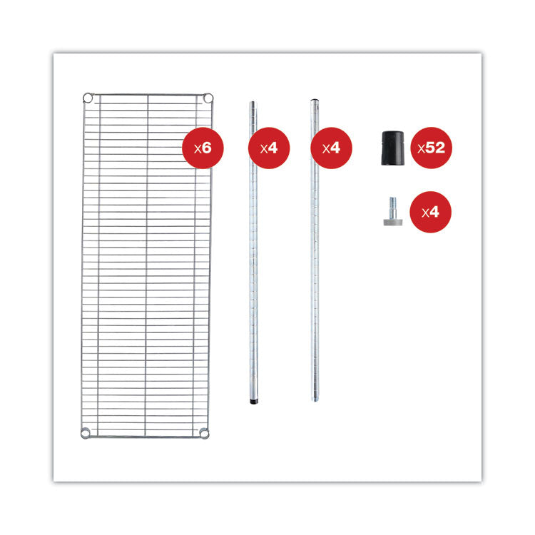 NSF Certified 6-Shelf Wire Shelving Kit, 48w x 18d x 72h, Silver