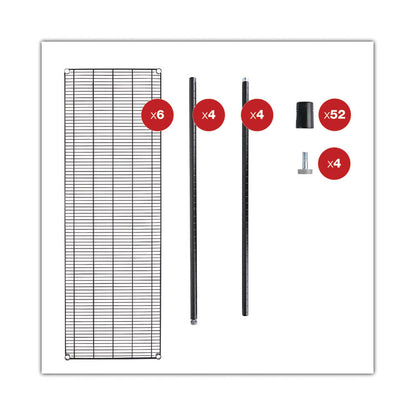 NSF Certified 6-Shelf Wire Shelving Kit, 48w x 18d x 72h, Black Anthracite