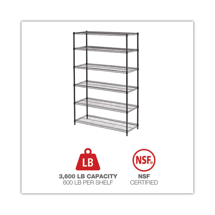 NSF Certified 6-Shelf Wire Shelving Kit, 48w x 18d x 72h, Black Anthracite