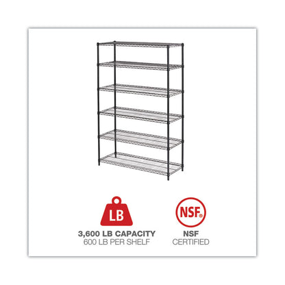 NSF Certified 6-Shelf Wire Shelving Kit, 48w x 18d x 72h, Black Anthracite