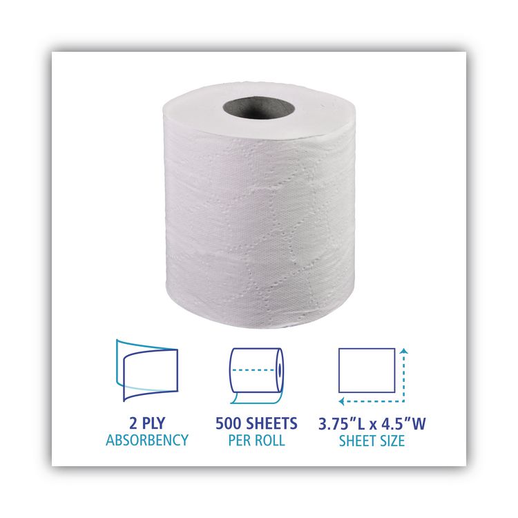 Two-Ply Toilet Tissue, Septic Safe, White, 500 Sheets/Roll, 96 Rolls/Carton