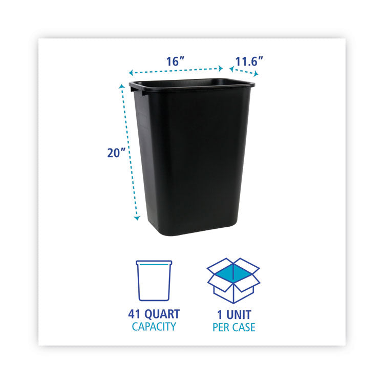 Soft-Sided Wastebasket, 41 qt, Plastic, Black