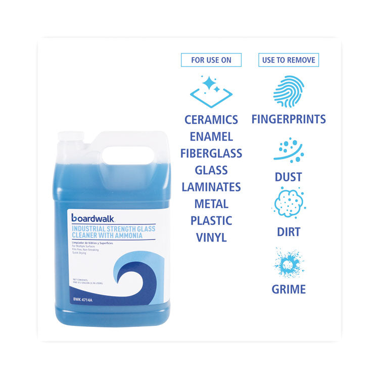 Industrial Strength Glass Cleaner with Ammonia, 1 gal Bottle, 4/Carton