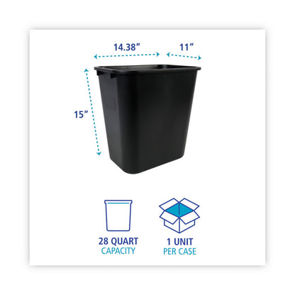 Soft-Sided Wastebasket, 28 qt, Plastic, Black