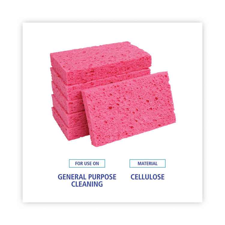 Small Cellulose Sponge, 3.6 x 6.5, 0.9" Thick, Pink, 2/Pack, 24 Packs/Carton