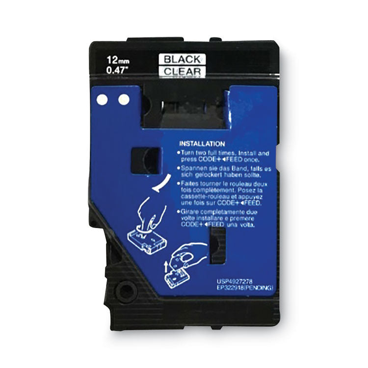 TC Tape Cartridges for P-Touch Labelers, 0.47" x 25.2 ft, Black on Clear, 2/Pack