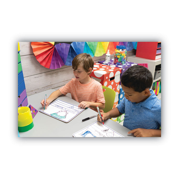 Dry Erase Student Boards, Ruled for Handwriting Practice, 12" x 9", Blue/White Surface, 10/Set