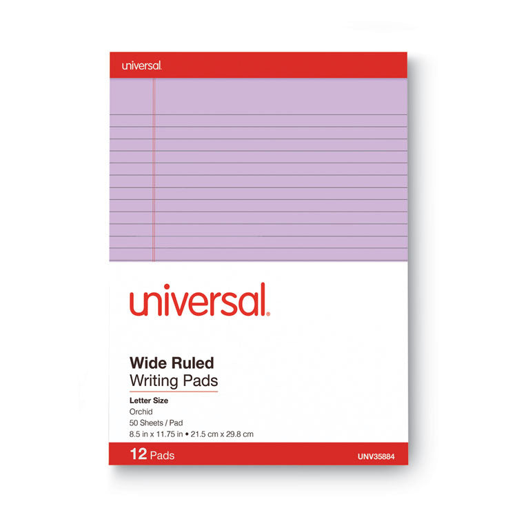 Colored Perforated Ruled Writing Pads, Wide/Legal Rule, (50) Orchid 8.5 x 11 Sheets, Dozen