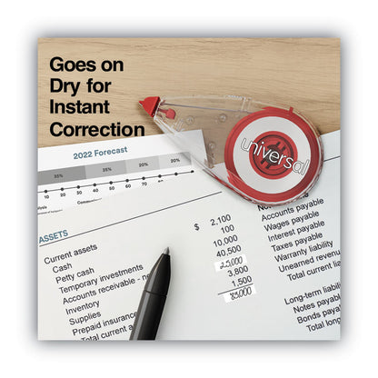 Mini Correction Tape, Non-Refillable, 0.25" x 22.92 ft, White Tape, Clear/Red Dispenser, 10/Pack