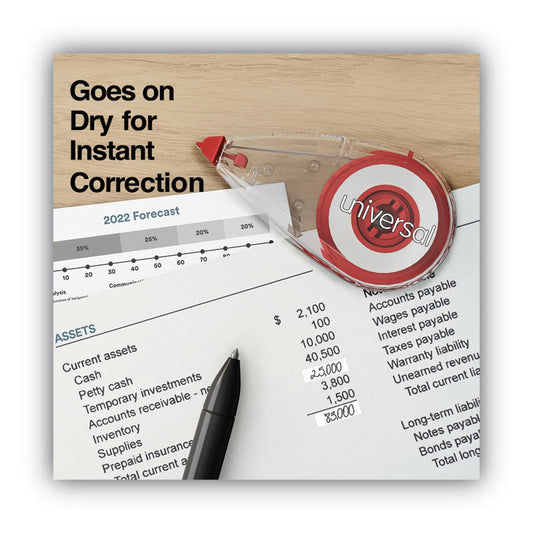 Mini Correction Tape, Non-Refillable, 0.25" x 22.92 ft, White Tape, Clear/Red Dispenser, 10/Pack
