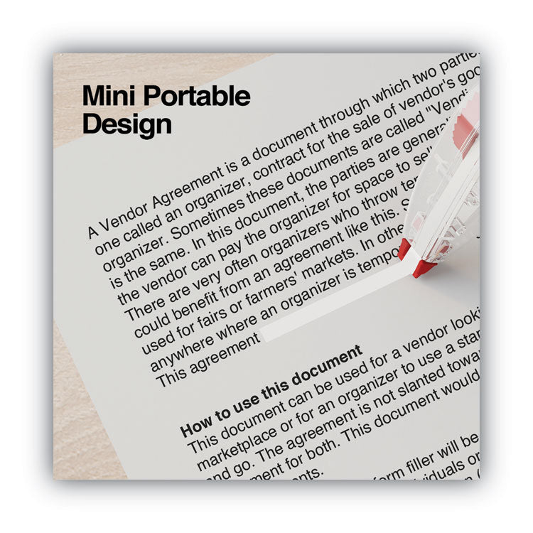 Mini Correction Tape, Non-Refillable, 0.25" x 22.92 ft, White Tape, Clear/Red Dispenser, 10/Pack
