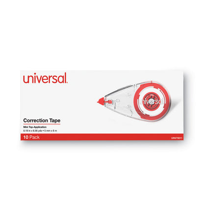 Mini Correction Tape, Non-Refillable, 0.25" x 22.92 ft, White Tape, Clear/Red Dispenser, 10/Pack