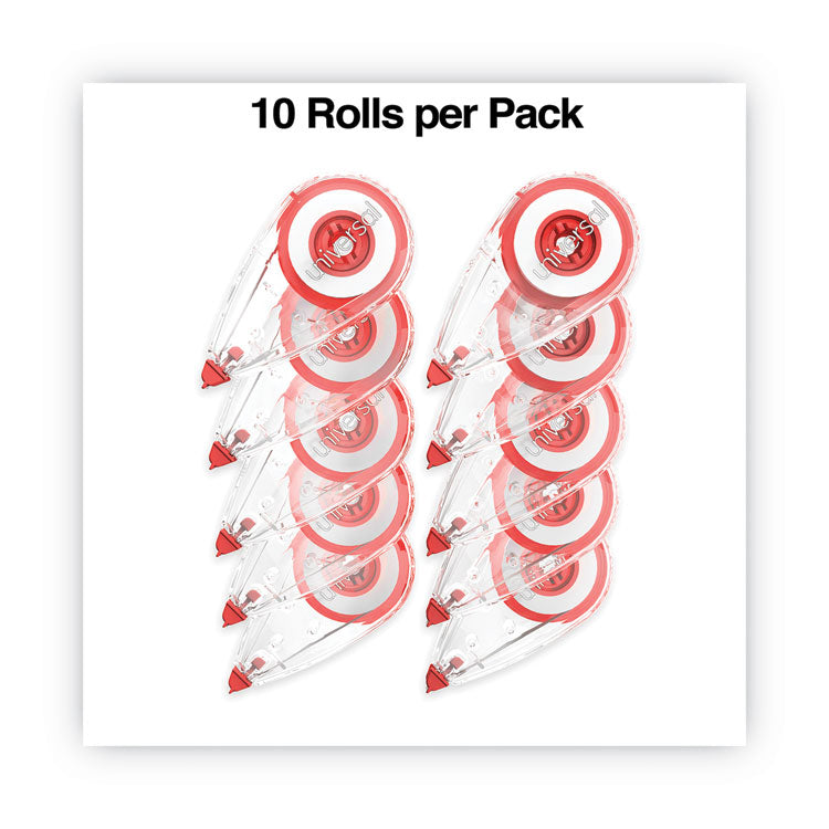 Mini Correction Tape, Non-Refillable, 0.25" x 22.92 ft, White Tape, Clear/Red Dispenser, 10/Pack