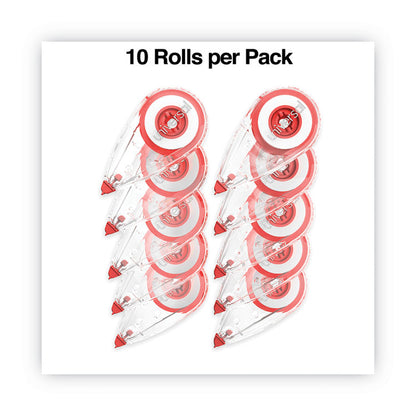 Mini Correction Tape, Non-Refillable, 0.25" x 22.92 ft, White Tape, Clear/Red Dispenser, 10/Pack
