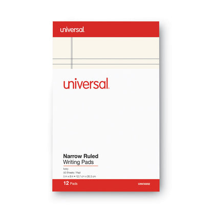 Colored Perforated Ruled Writing Pads, Narrow Rule, (50) Ivory 5 x 8 Sheets, Dozen