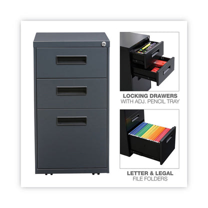 File Pedestal, Left or Right, 3-Drawers: Box/Box/File, Legal/Letter, Charcoal, 14.96" x 19.29" x 27.75"