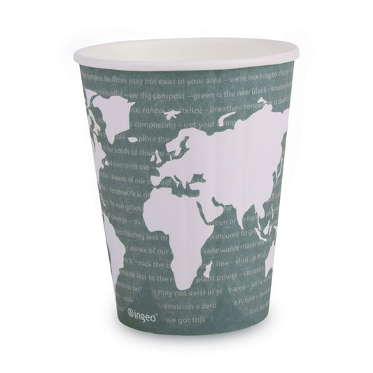 World Art Renewable and Compostable Insulated Hot Cups, 12 oz, Paper, Brown/White, 40/Pack, 15 Packs/Carton