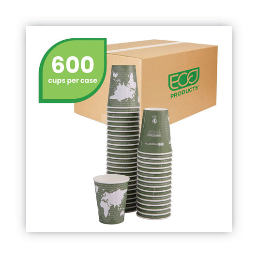 World Art Renewable and Compostable Insulated Hot Cups, 12 oz, Paper, Brown/White, 40/Pack, 15 Packs/Carton