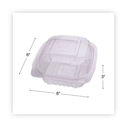 Renewable and Compostable Clear Clamshell Hinged Food Containers, 6 x 6 x 3, Plastic, 80/Pack, 3 Packs/Carton