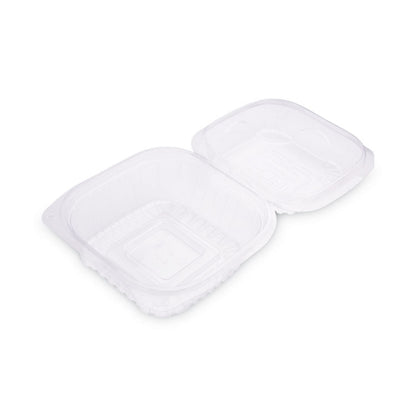 Renewable and Compostable Clear Clamshell Hinged Food Containers, 6 x 6 x 3, Plastic, 80/Pack, 3 Packs/Carton