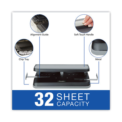 32-Sheet Easy Touch Two- to Three-Hole Punch with Cintamatic Centering, 9/32" Holes, Black/Gray