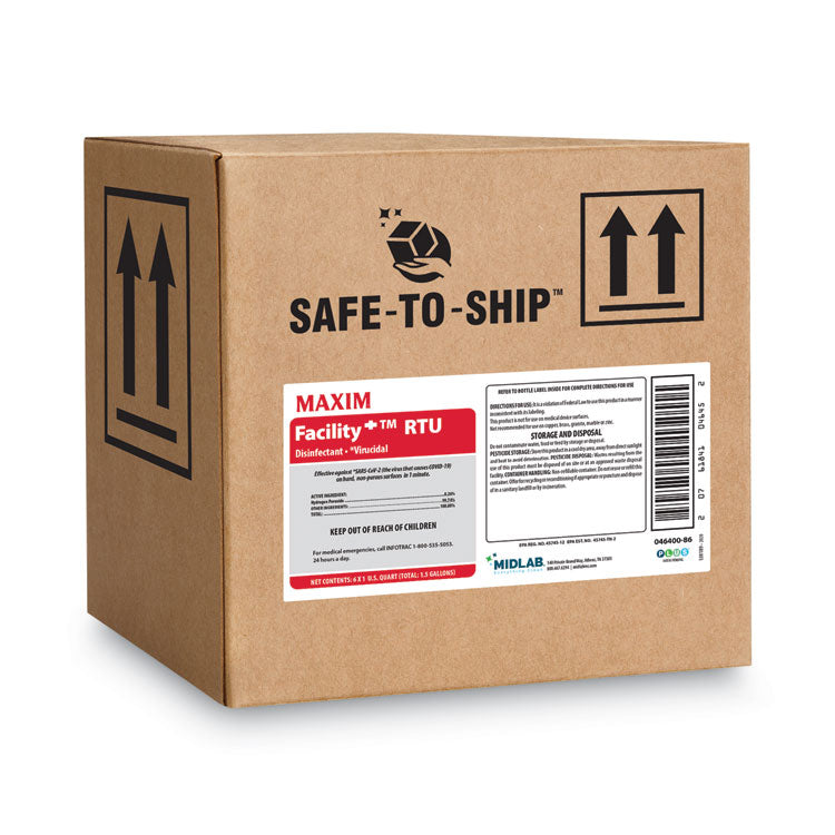 Facility+ RTU Disinfectant, Safe-to-Ship, Unscented, 32 oz Bottle, 6/Carton
