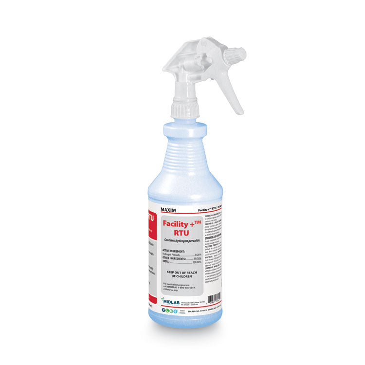 Facility+ RTU Disinfectant, Safe-to-Ship, Unscented, 32 oz Bottle, 6/Carton