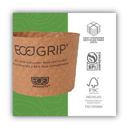 EcoGrip Recycled Content Hot Cup Sleeve, Fits 12, 16, 20, 24 oz Cups, Kraft, 1,300/Carton